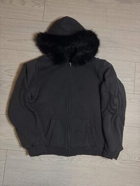 Balenciaga Fleece-Lined Hooded Jacket with Faux Fur Trim